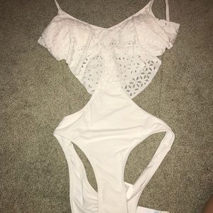 White frilly bathing suit